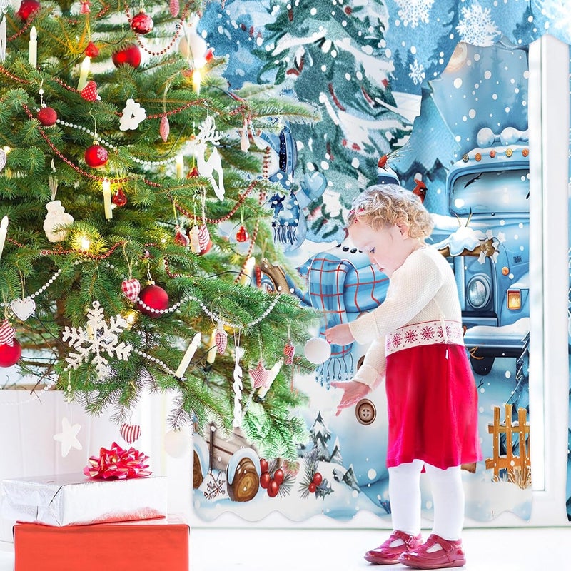 FuWeave Christmas Kitchen Curtains 3 Piece Set Blue Snowman Window Curtains and Valance Set Xmas Curtain Swag for Kitchen Bedroom Living Room Decor, 60 x 36 Valance, 36 x 30 Tier - Image 5